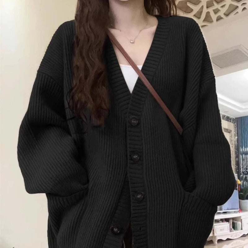 AIERTU  -  Japanese Sweet Knitted Cardigan Women Fall Winter Lazy Wind Loose Casual Sweaters V Neck Solid Student Fashion Elegant New Coats Aiertu