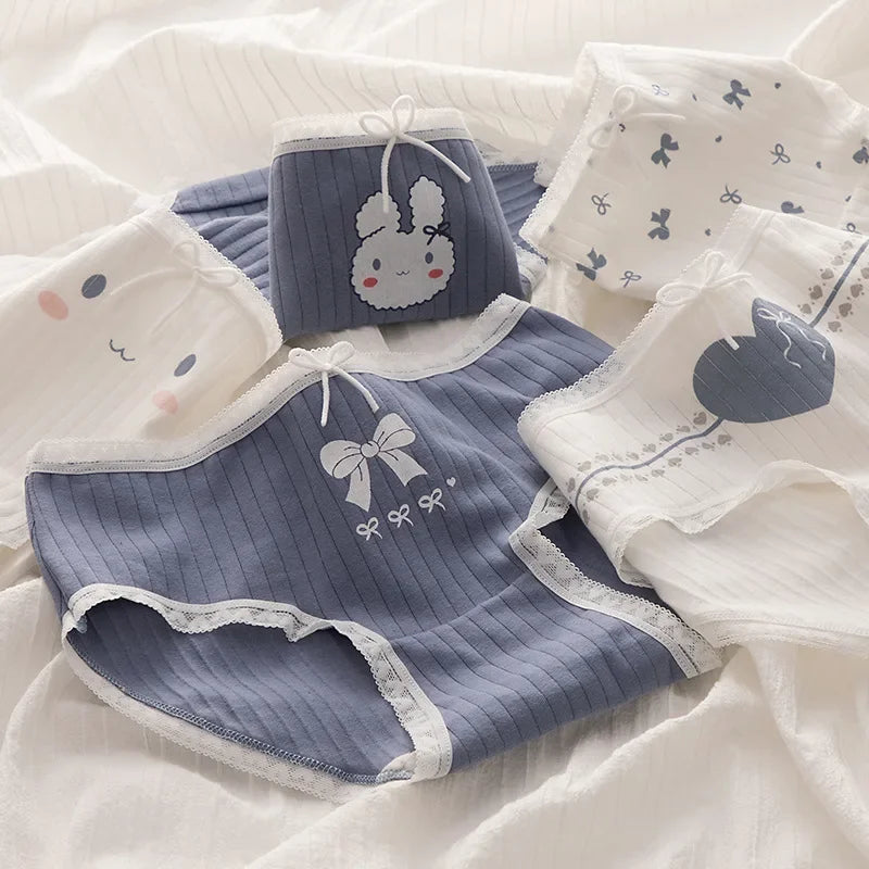 5Pcs/set Cotton Panties for Women Girl Briefs Underwear Plus Size Cute Soft Short Pantys Sexy Lingerie Female Ladies Underpants Aiertu