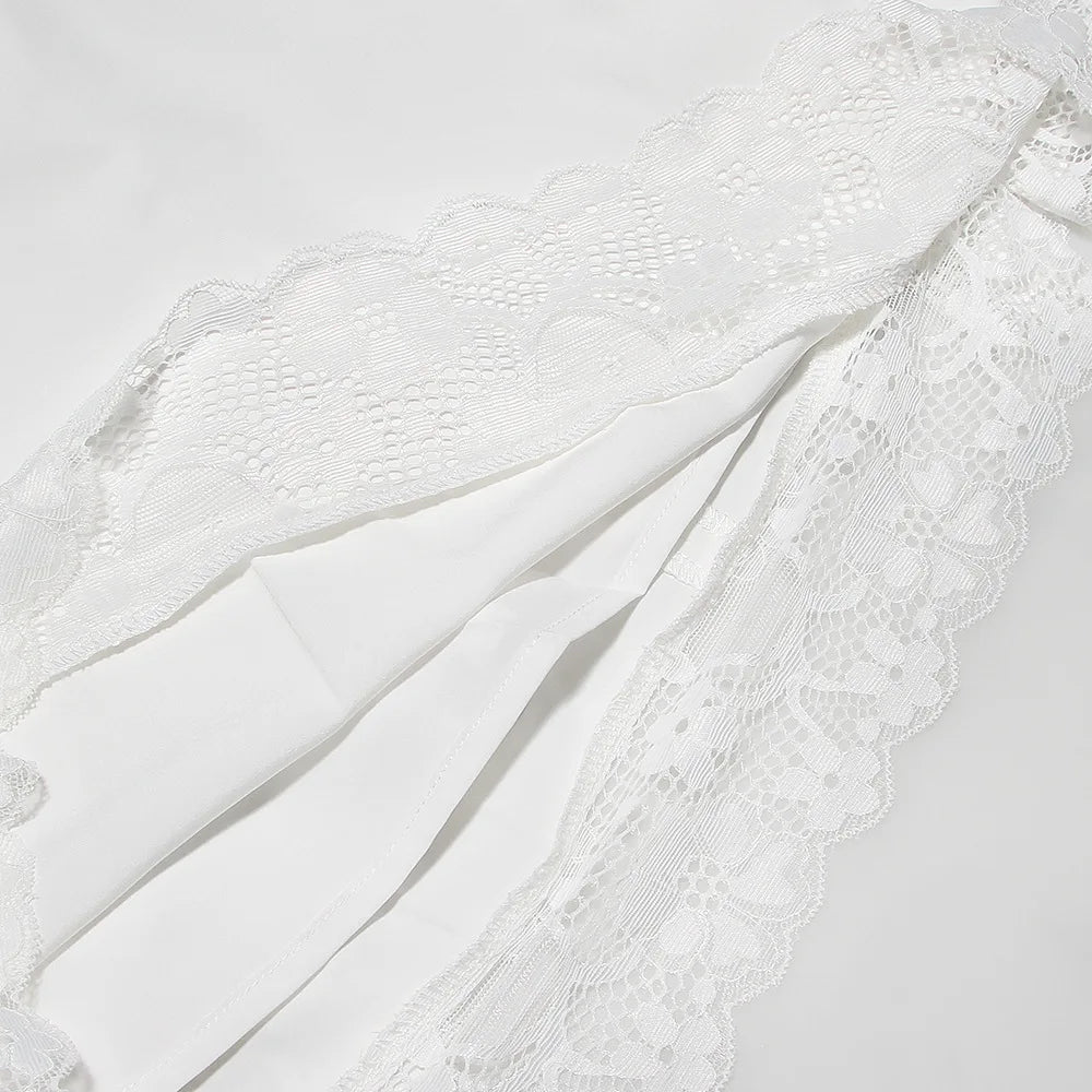 AIERTU  -  Lace Square Collar U Neck Mini Dress Skirt Straps Suspenders Slim Aline Backless White French Sweet Dress Summer Sleeveless Aiertu
