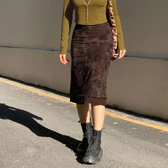 Aiertu Harajuku Vintage Long Skirts Women Floral Print Gothic Retro Skirts Grunge Aesthetic Streetwear Punk A Line Midi Skirt Aiertu