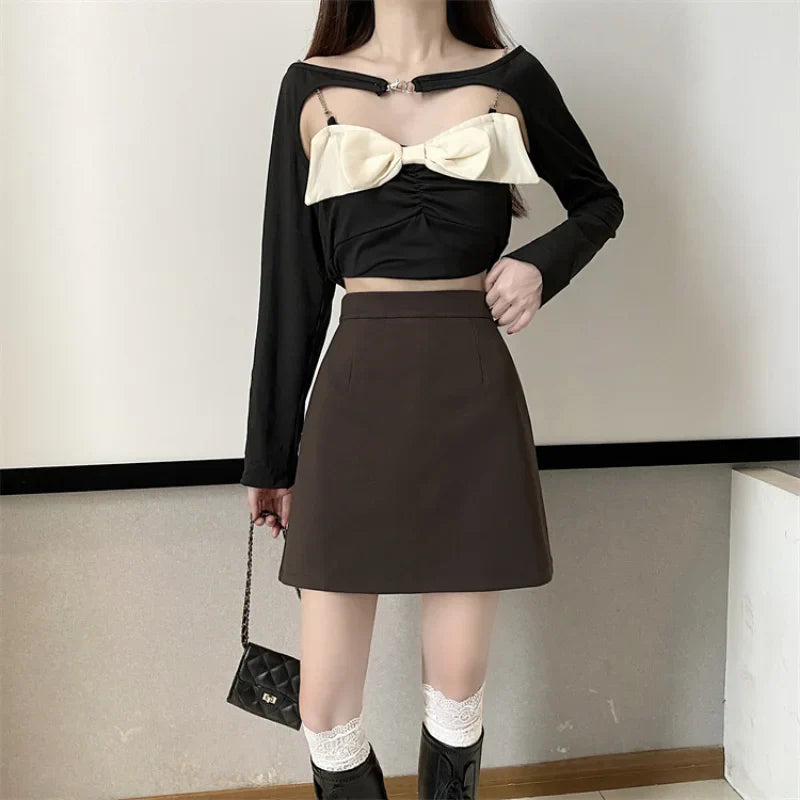 Aiertu DRESS TO IMPRESS Summer Mini Skirts Women Faldas A-line Solid Hot Soft Simple Stylish High Waist Office Ladies All-match Retro Trendy Minimalist aiertu