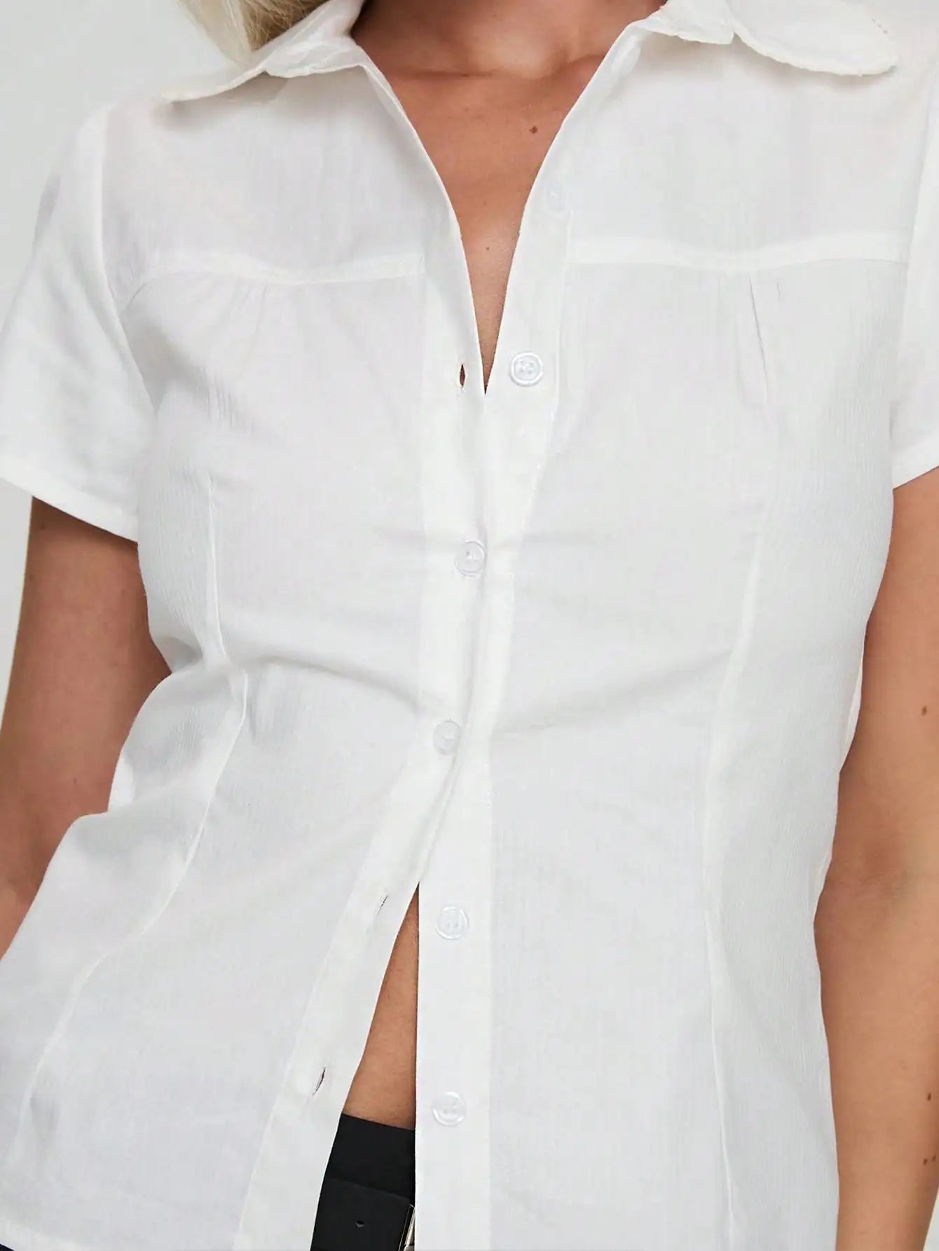 AIERTU  -  Women's Elegant Commuter Stretch Botton Up Shirt Solid V-Neck Tops Suitable For Daily Outings  Casual Business Office Lady Aiertu