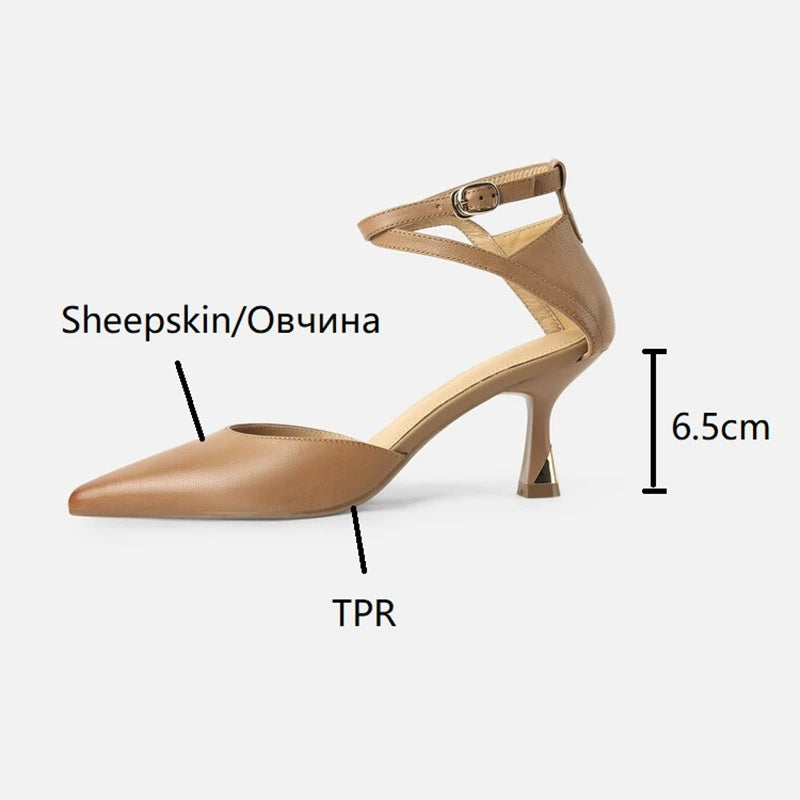 Aiertu NEW Summer/Spring Women Shoes Pointed Toe Thin Heel Sandals Solid High Heels Elegant Genuine Leather Shoes for Women Party Shoes Aiertu