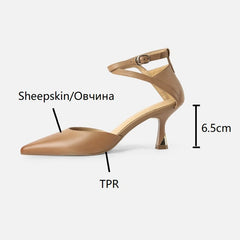 Aiertu NEW Summer/Spring Women Shoes Pointed Toe Thin Heel Sandals Solid High Heels Elegant Genuine Leather Shoes for Women Party Shoes Aiertu