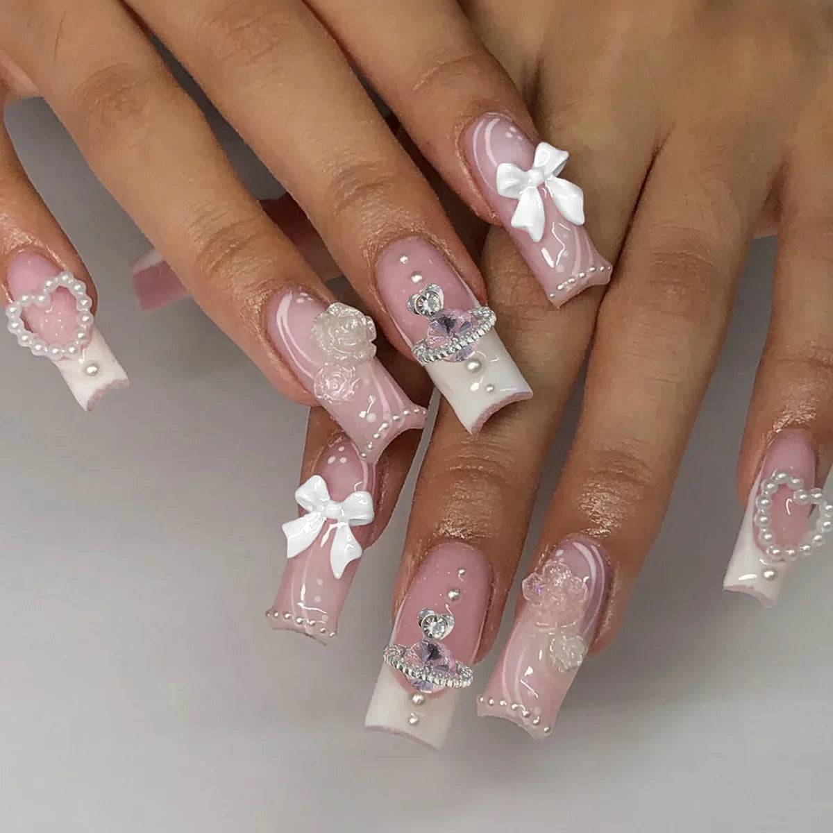Aiertu 24pcs Artifical Bails With Glue Fake Nail Tips With Design Detachable Press On Nails Long Fake Nail Finished Nail Piece Sticker Aiertu