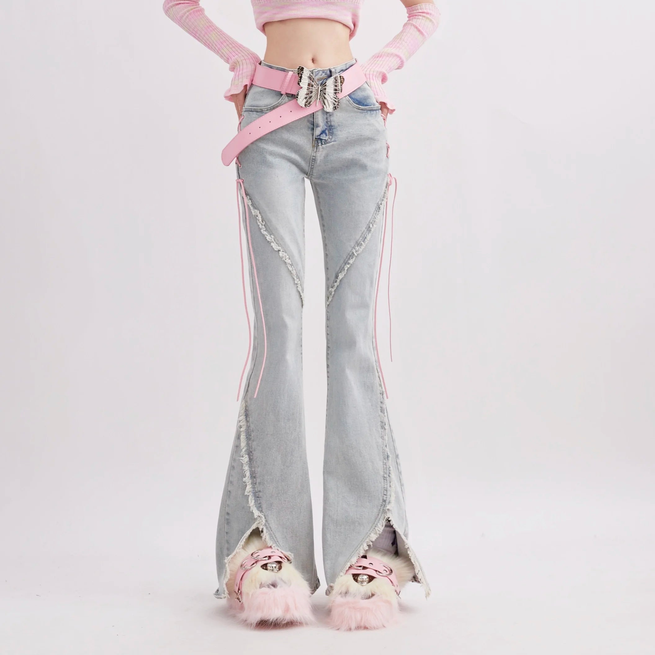 Aiertu Harajuku Streetwear Retro Fashion Women High Waist Jeans Horn Fork Design Wide Leg Straight Loose Denim Trousers Y2K Baggy Pants Aiertu