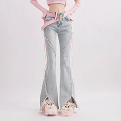 Aiertu Harajuku Streetwear Retro Fashion Women High Waist Jeans Horn Fork Design Wide Leg Straight Loose Denim Trousers Y2K Baggy Pants Aiertu