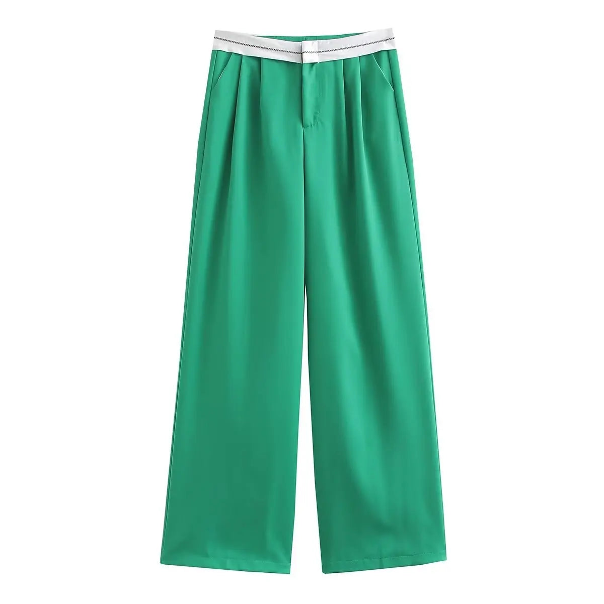 Aiertu  Women Fashion Side Pockets Patchwork Straight Pants Vintage High Waist Zipper Fly Female Casual Trousers Mujer Aiertu