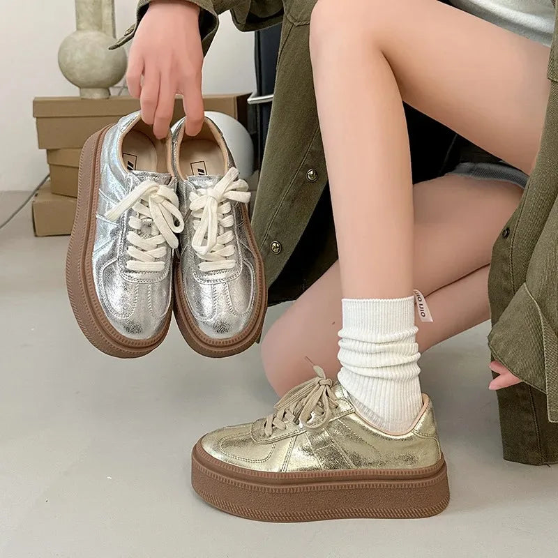 Aiertu 5cm Synthetic Leather Women Vulcanized High Brand Chunky Sneaker Casual Stable Shoes Platform Wedge Skate Boarding Shoes Aiertu
