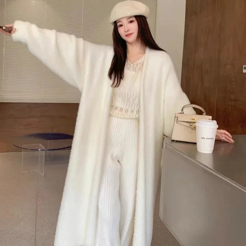 Aiertu Elegant Sweet Long Sweater Cardigan Women Korean Style Sweaters Coat Autumn Winter Solid Loose Casual Vintage Cardigan Aiertu