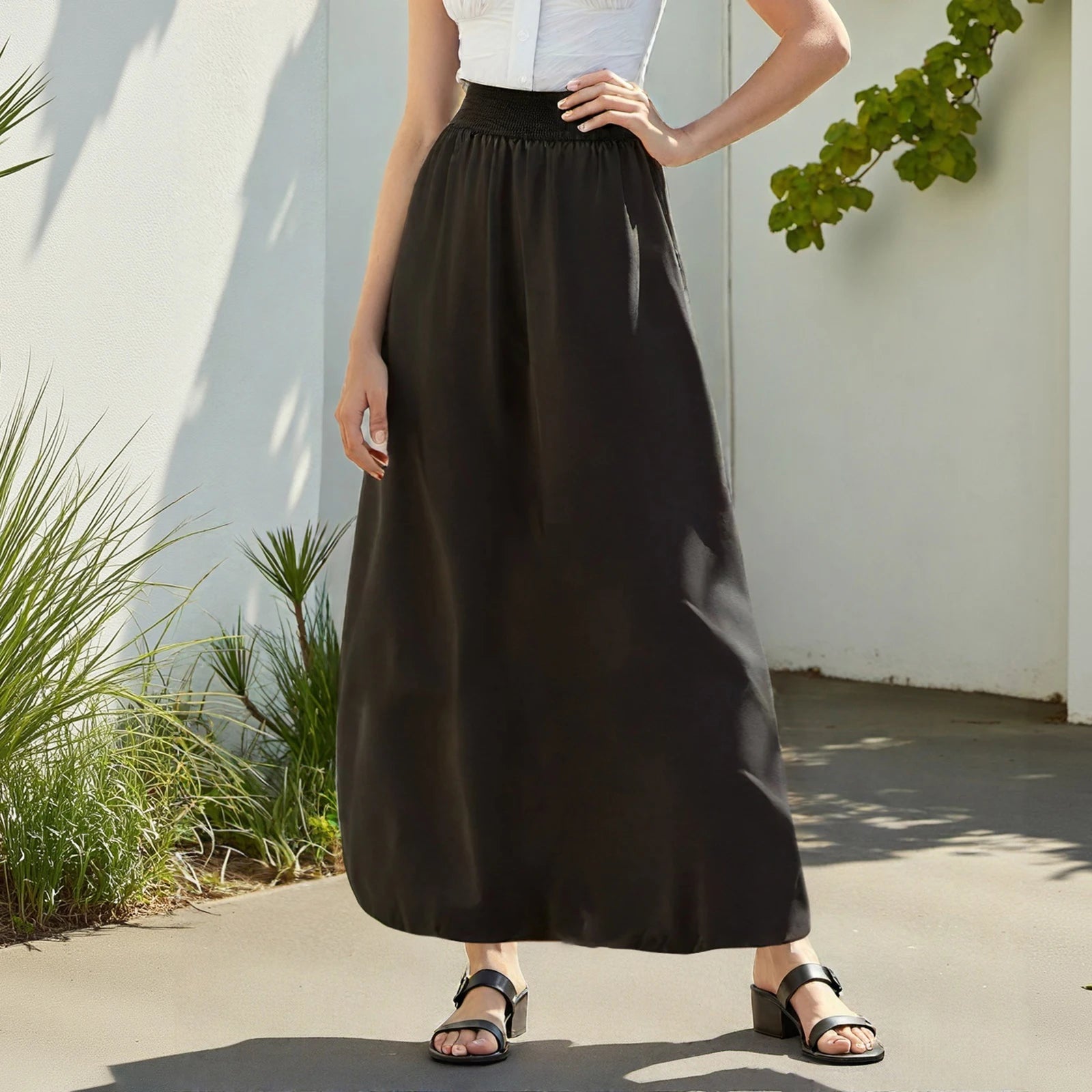 AIERTU  -  Women Y2K Skirt Casual Loose Fitting Elastic Waist Solid Color Puffball Skirt Retro Casual Bohemian Skirts 00s Retro Streetwear Aiertu