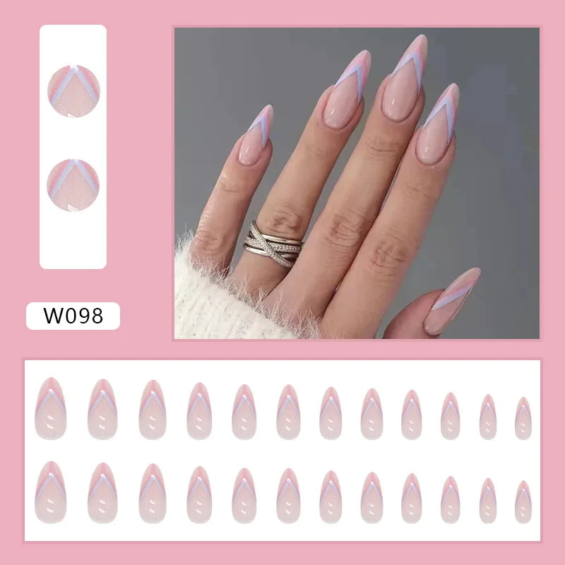 Aiertu 24pcs/Box Ballerina Nail Tip Purple with Design Manicure Patches Fresh Floral Almond False Nails Press on Med Nails Detachable Aiertu