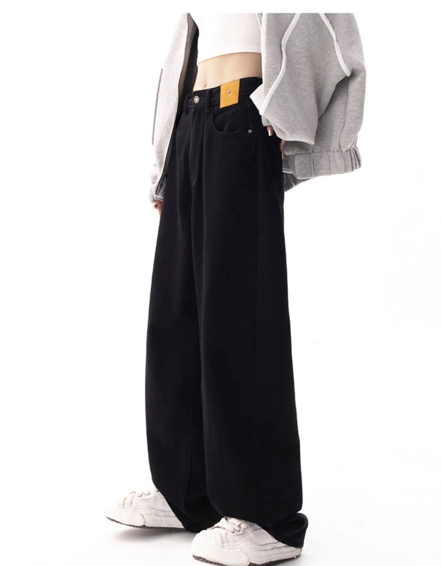 Aiertu Black Baggy Straight Jeans Women Korean Fashion Streetwear High Waist Wide Leg Denim Pants Female Loose Mopping Jean Trouser Y2K Aiertu