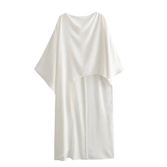 Aiertu Female Stylish Solid Blouses Asymmetric Cape Style Red White Satin Shirt Half Sleeves Women's New Elegant Tops Casual Shirt Aiertu