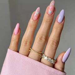 Aiertu 24pcs/Box Ballerina Nail Tip Purple with Design Manicure Patches Fresh Floral Almond False Nails Press on Med Nails Detachable Aiertu