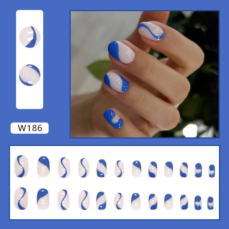 Aiertu 24pcs/Box Ballerina Nail Tip Purple with Design Manicure Patches Fresh Floral Almond False Nails Press on Med Nails Detachable Aiertu
