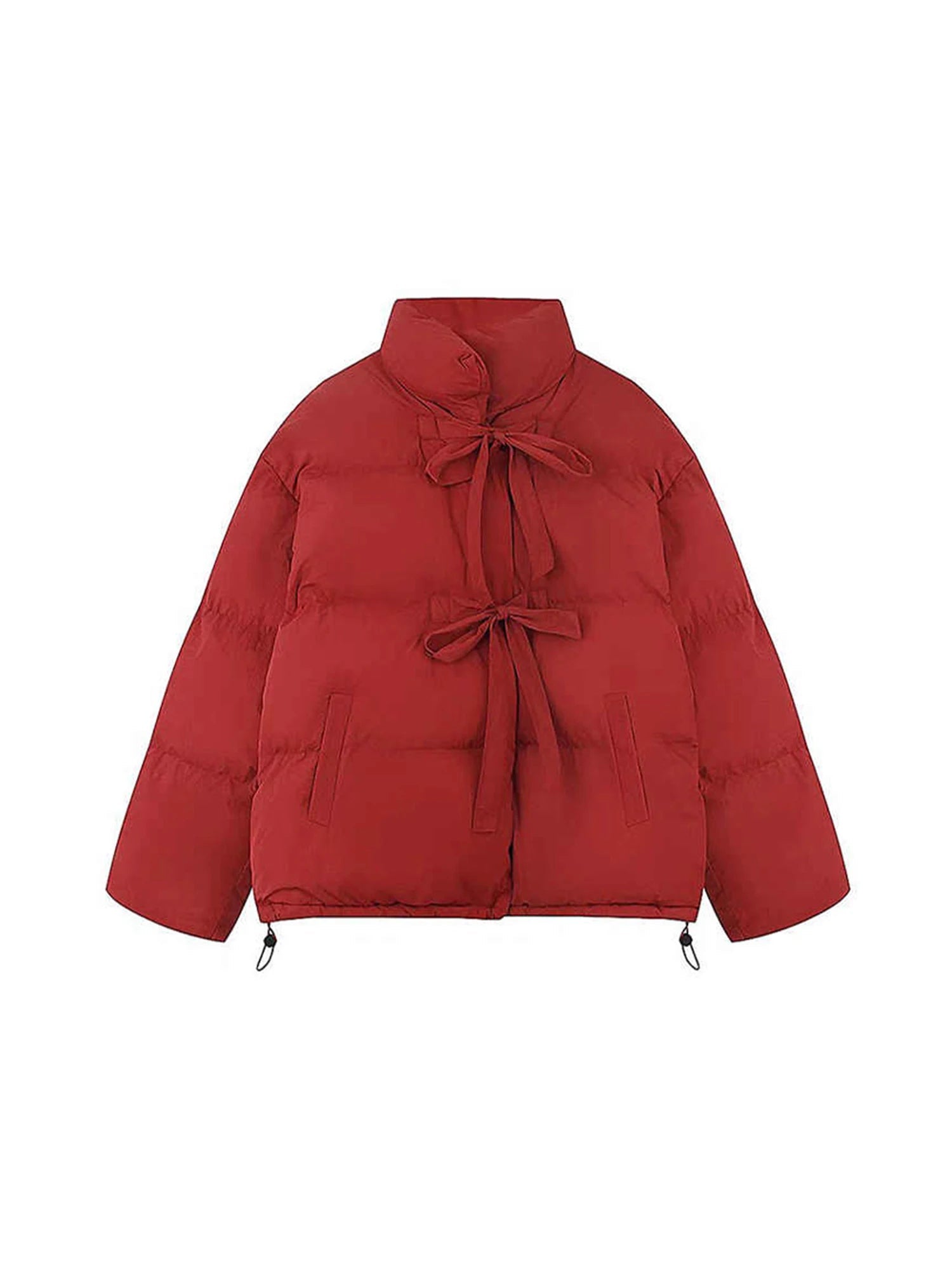 AIERTU  -  Women's Christmas Red Bow Parka Jacket Overcoat Turtleneck Bread Coat Warm Padded Jacket Vintage Winter Outerwear 2000s Clothes Aiertu