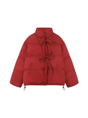 AIERTU  -  Women's Christmas Red Bow Parka Jacket Overcoat Turtleneck Bread Coat Warm Padded Jacket Vintage Winter Outerwear 2000s Clothes Aiertu