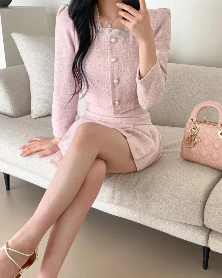 Aiertu High Quality 2024 spring Small Fragrant Two Piece Set Women Outfit Short Jacket Coat + Skirt 2 Piece Sets Conjuntos Cortos Aiertu