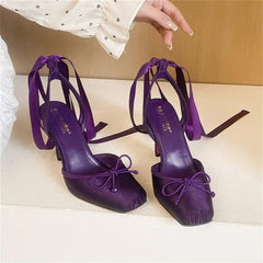 AIERTU  -  Satin Ankle Strap Ballet Style High Heels Women Square Toe Pumps Stiletto Heels Party Shoes Mules Elegant Designer Women Sandals Aiertu