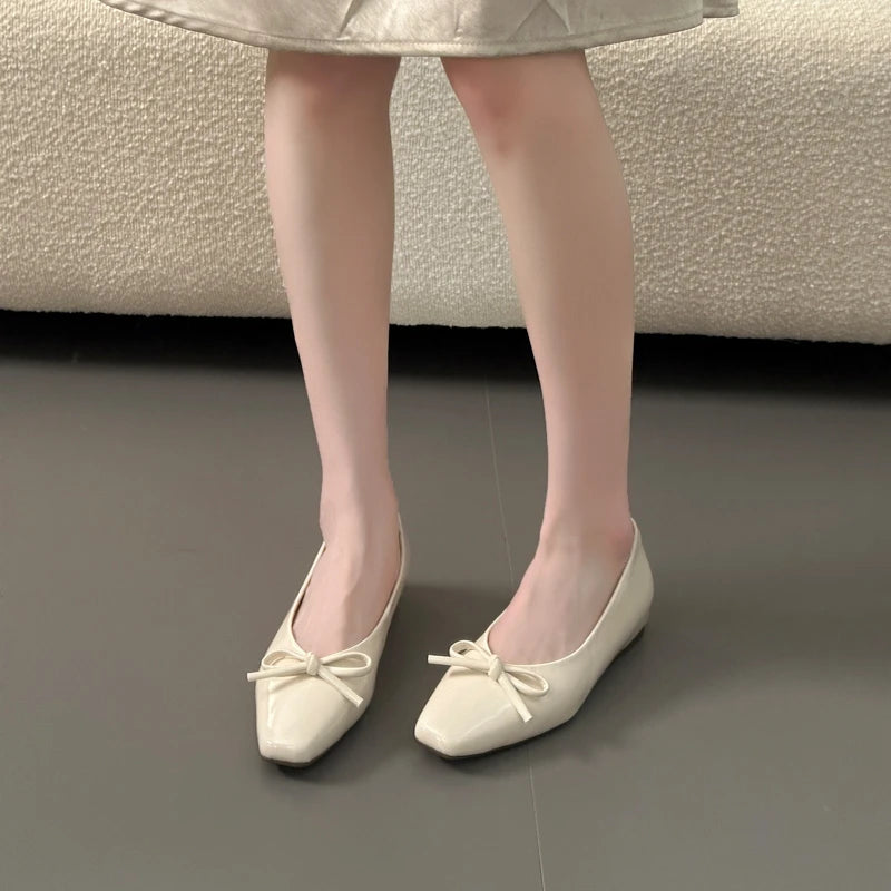 AIERTU  -  Bowtie Flat Shoes Women Ballerinas Square Toe Slip on Ballet Flats Lazy Loafers Moccasins Ladies Casual Comfort Shoes Aiertu
