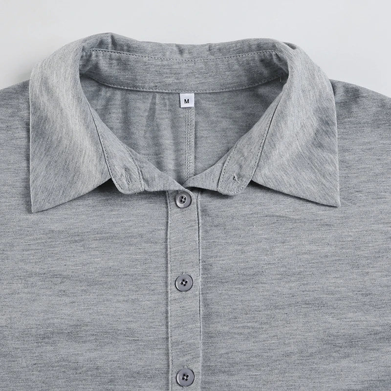 AIERTU  -  Casual Single-breasted Polo collar Loose Simple Long Sleeved Short Jumpsuits Street Gray Versatile Autumn Romper Clubwear Aiertu