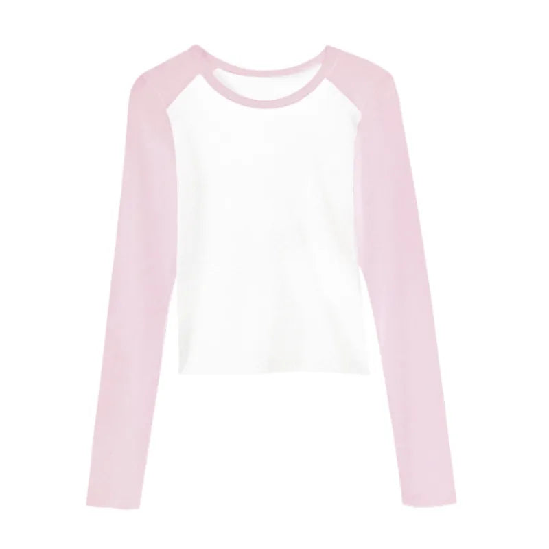 AIERTU  - Women Y2K Raglan Long Sleeve Top Autumn  Comfort Slim Fit Black White Vintage Baseball T Shirt Casual Streetwear Base Layer Aiertu