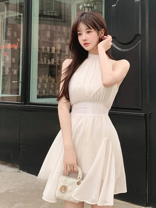 AIERTU  -  Women's Sweet Style High Collar Midi Dress Waist-Cinching Sleeveless Spring Autumn Winter Citywalk Single Piece Other Material Aiertu