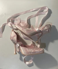 AIERTU  -  Romantic Ballerina Style Design Blush Satin Stiletto Heel Ballet Heels Long Ribbon Tie Wrapped Strap Design Elegant High Heels Aiertu