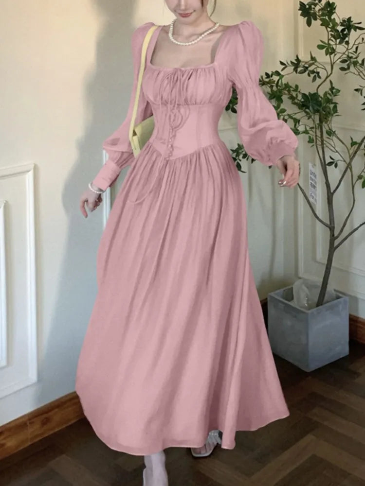 Aiertu Elegant Fashion Casual Midi Party Dresses Women Autumn Vintage A-Line Birthday One Pieces Vestidos Female Chic Robe Mujers New Aiertu