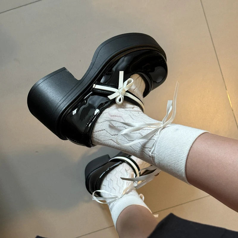 Aiertu Back  to school Platform High Heel Women Mary Jane Shoes Fashion Butterfly-knot Spring Autumn Ladies Dancing Party Prom Leather Shoes Aiertu