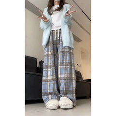 Aiertu Women Baggy Plaid Sweatpants Harajuku Jogger Streetwear Fashion Oversize High Waist Y2k Pants Vintage Wide Leg Trousers Clothes Aiertu