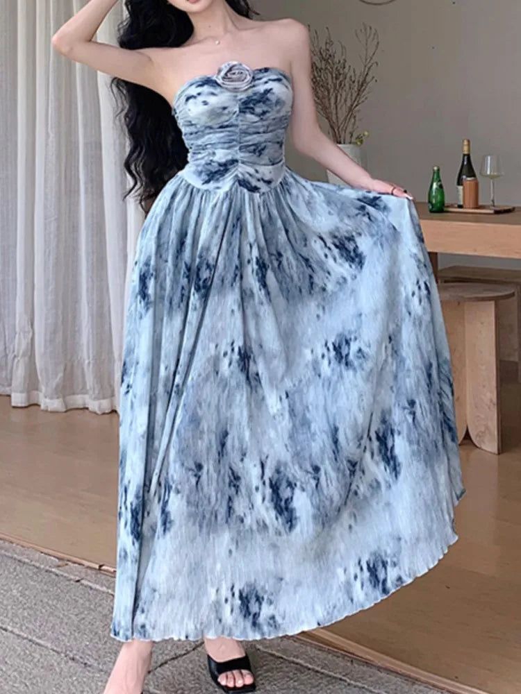 Aiertu Summer Women Vintage Casual Floral Dress Sleeveless A-Line Beach Holiday Maxi Midi Dresses Female French Style Clothes New Robe Aiertu