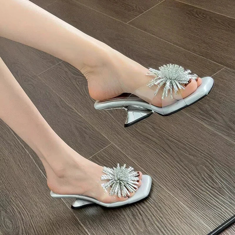 AIERTU  -  Transparent Pvc High Heel Slippers Women Summer 2026 Luxury Silver Flower Strange Heel Designer Sandals Woman's Glass Slipper Aiertu