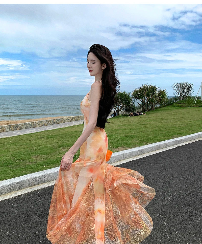 Aiertu Spaghetti Strap Floral Women Summer Dress Sleeveless Bodycon Elegant Fishtail Slim Clothes Sexy Female Casual Dresses Robe Mujer Aiertu