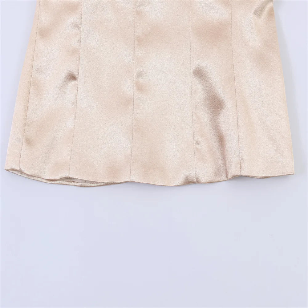 AIERTU  -  Summer New Women's Clothing Silk Satin Texture Slim Stand-up Collar Cape Waist Short-sleeved Shirt Top Aiertu