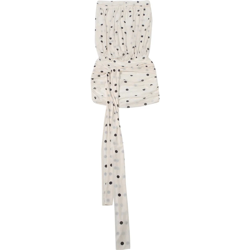 AIERTU  -  Mesh Patchwork Mini Dress Woman Polka Dot Print Wrap Chest Backless Tassel Decoration Y2K Style Ruched Elegant Bodycon Aiertu