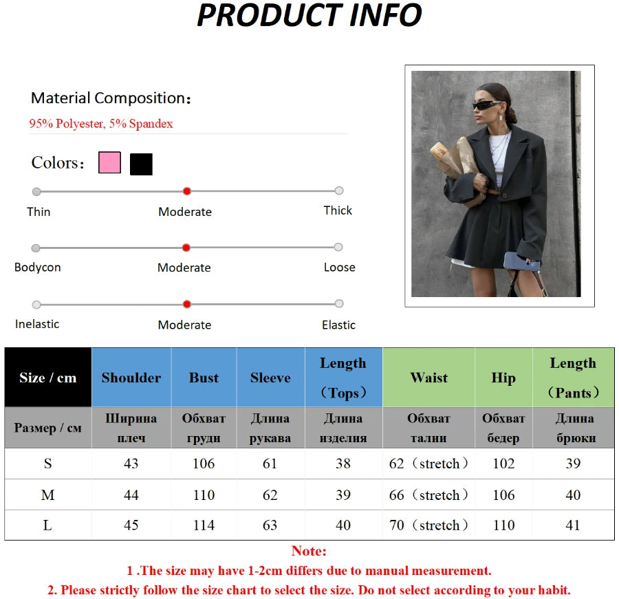 Aiertu Women Stylish Short Blazer Sets Crop Blazer Jackets & Pleated Mini Skirt 2 Pieces Sets Two Piece Sets Women Outifits Aiertu
