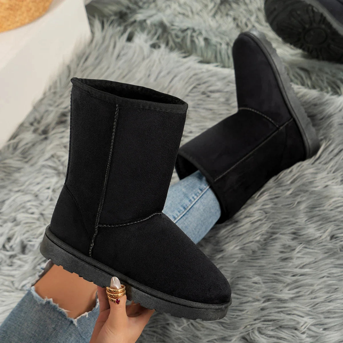 Women Shoes on Sale High Quality Winter Slip-on Mid-calf  Women Boots Fashion Solid Casual Snow Boots Large Size Platform Boots Aiertu