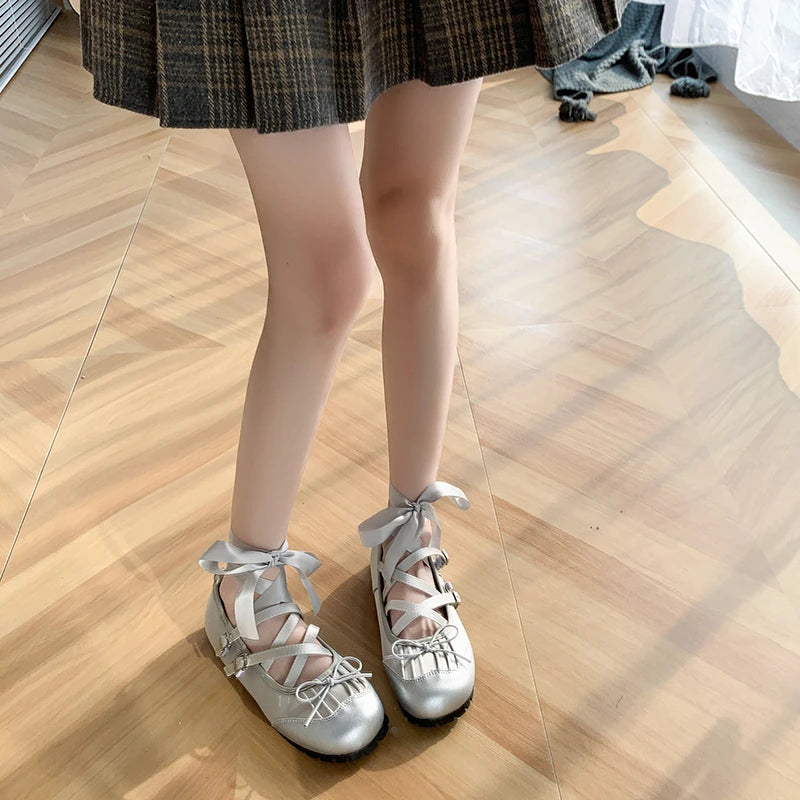 Aiertu Back  to school 2024 Spring Women Ballet Flats Fashion Elegant Cross Strap Shoes Ladies Comfort Street Style Soft Sole Ballerinas Shoes Woman Aiertu