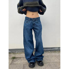 Aiertu Blue Women Jeans High Waist Fashion American Vintage Streetwear Y2K Ripped Wide Leg Jean Female Denim Trouser Baggy Denim Pants Aiertu