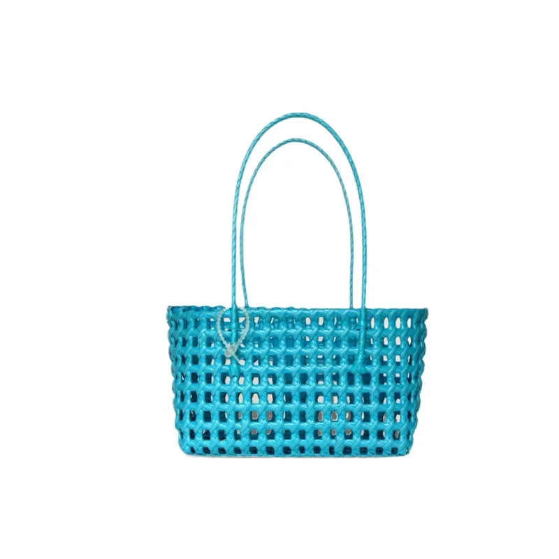 AIERTU  -  Handmade Woven Straw Handbag Portable Crochet Cabbage Basket Beach Vacation Travel Daily Commute Summer Shoulder Bag 30x13x16cm Aiertu