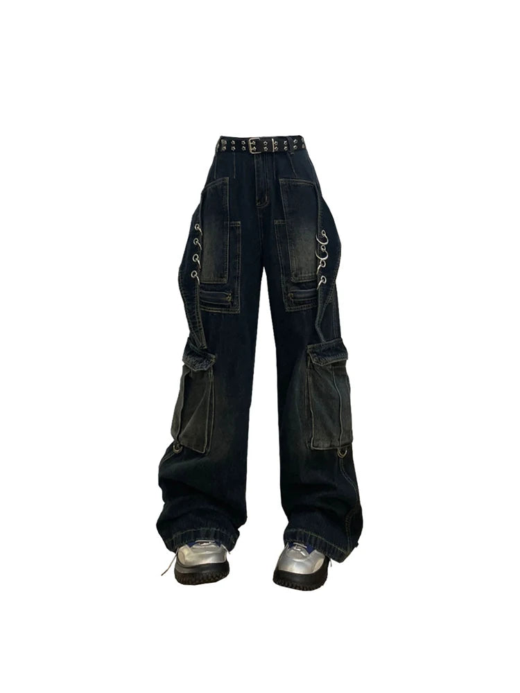 Aiertu Women's Cargo Jeans Baggy Harajuku Y2k Oversize 90s Aesthetic Streetwear Vintage Denim Trousers Jean Pants 2000s Trashy Clothes Aiertu
