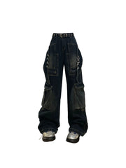Aiertu Women's Cargo Jeans Baggy Harajuku Y2k Oversize 90s Aesthetic Streetwear Vintage Denim Trousers Jean Pants 2000s Trashy Clothes Aiertu