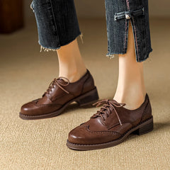 Women Pumps Oxfords Autumn Shoes for Woman Genuine Leather Brogues Retro Lace Up Loafers Casual Handmade Black Girls Shoes Aiertu