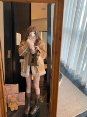 Aiertu Winter Warm Overcoats Women Outwear Casual Y2k Office Lady Vintage Faux Fur Wool Coat Ladies Korean Fashion Khaki Jackets Chic Aiertu