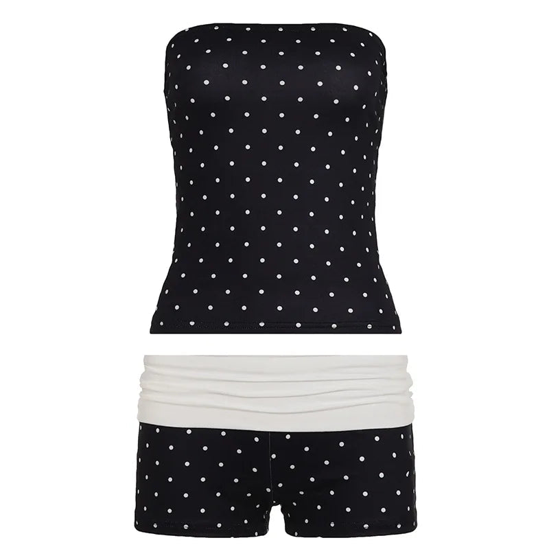 AIERTU  -  Polka Dot Printing Splicing Contrasting Color Chest-wrapped Shorts Two-piece Set Thin Casual Sports Suit Aiertu