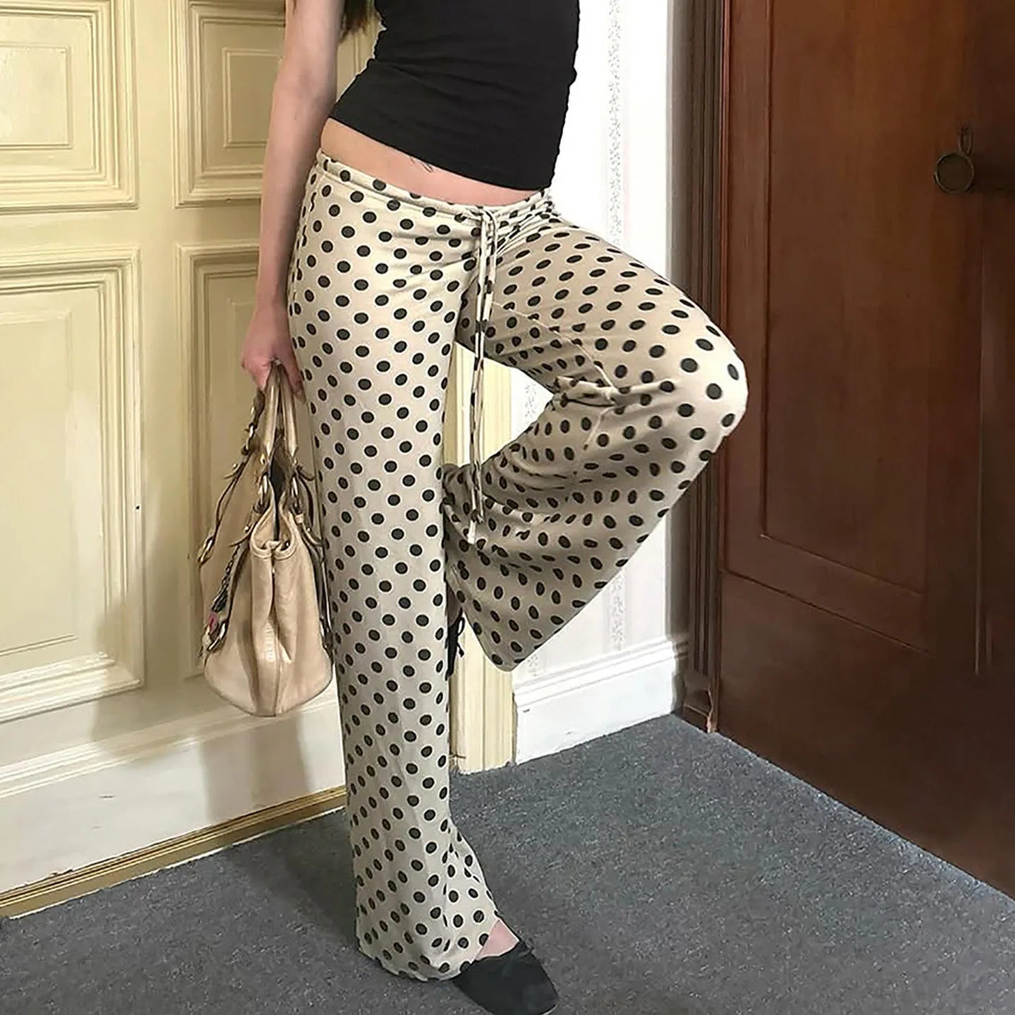 AIERTU  -  Retro Polka Dot Printed Micro-pull Pants Autumn New Loose Casual Low-rise Trousers Aiertu