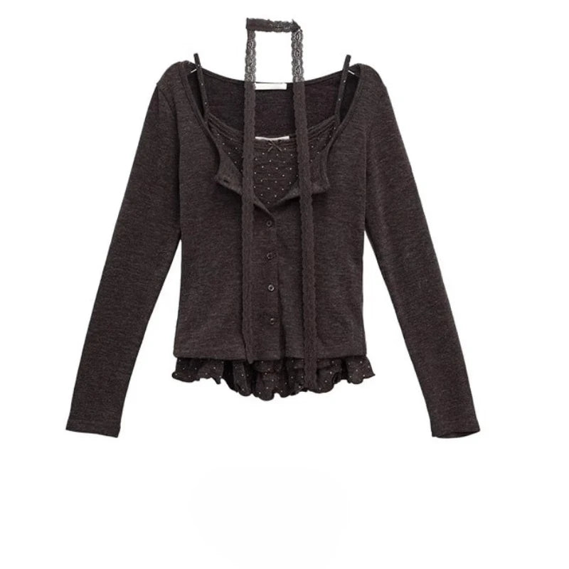 AIERTU  -  2 Pieces Cardigans Korean Fashion Spring Autumn Polka Dot Sweet Woman Sweaters Ruffles Vintage Sueteres Mujer Aiertu