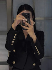 Aiertu Fashion Simple Casual Long Sleeve Female Jackets Suit Collar Blazers Short Tops 2023 Autumn Korean Chic Elegant Women Coats Aiertu